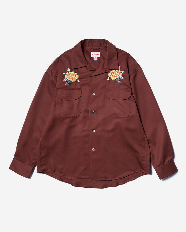 Embroidered Button Up LS Shirts  - Brown