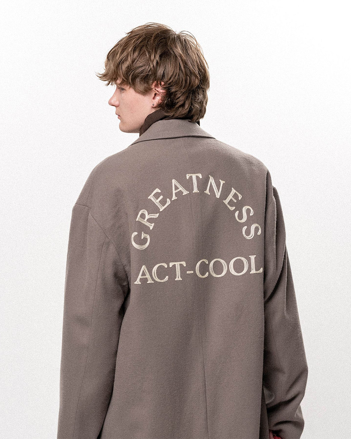 Greatness Act-Cool - Embroidered Serge Overcoat - Gray