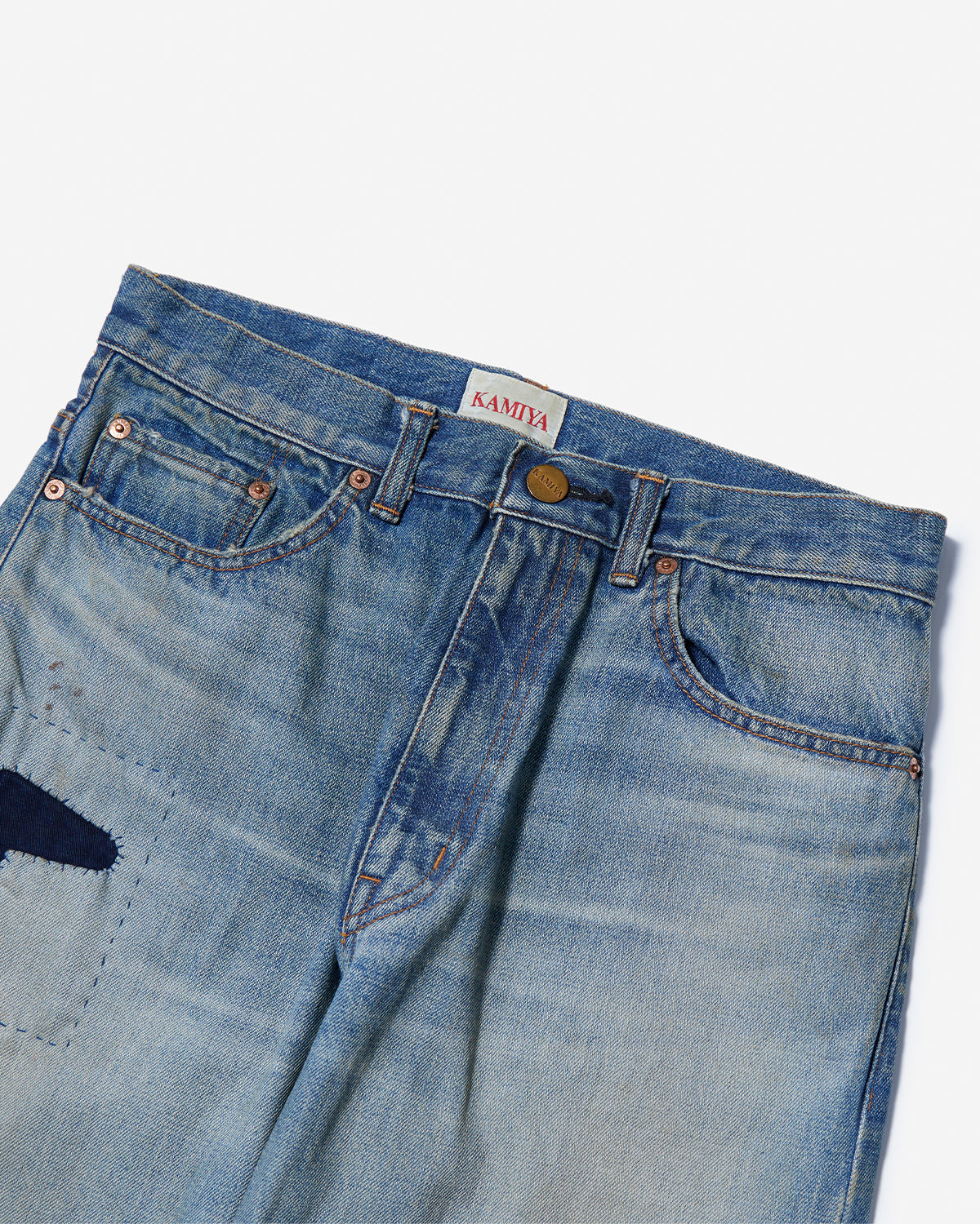 Repaired Wide Bootcut Denim Pants - Indigo