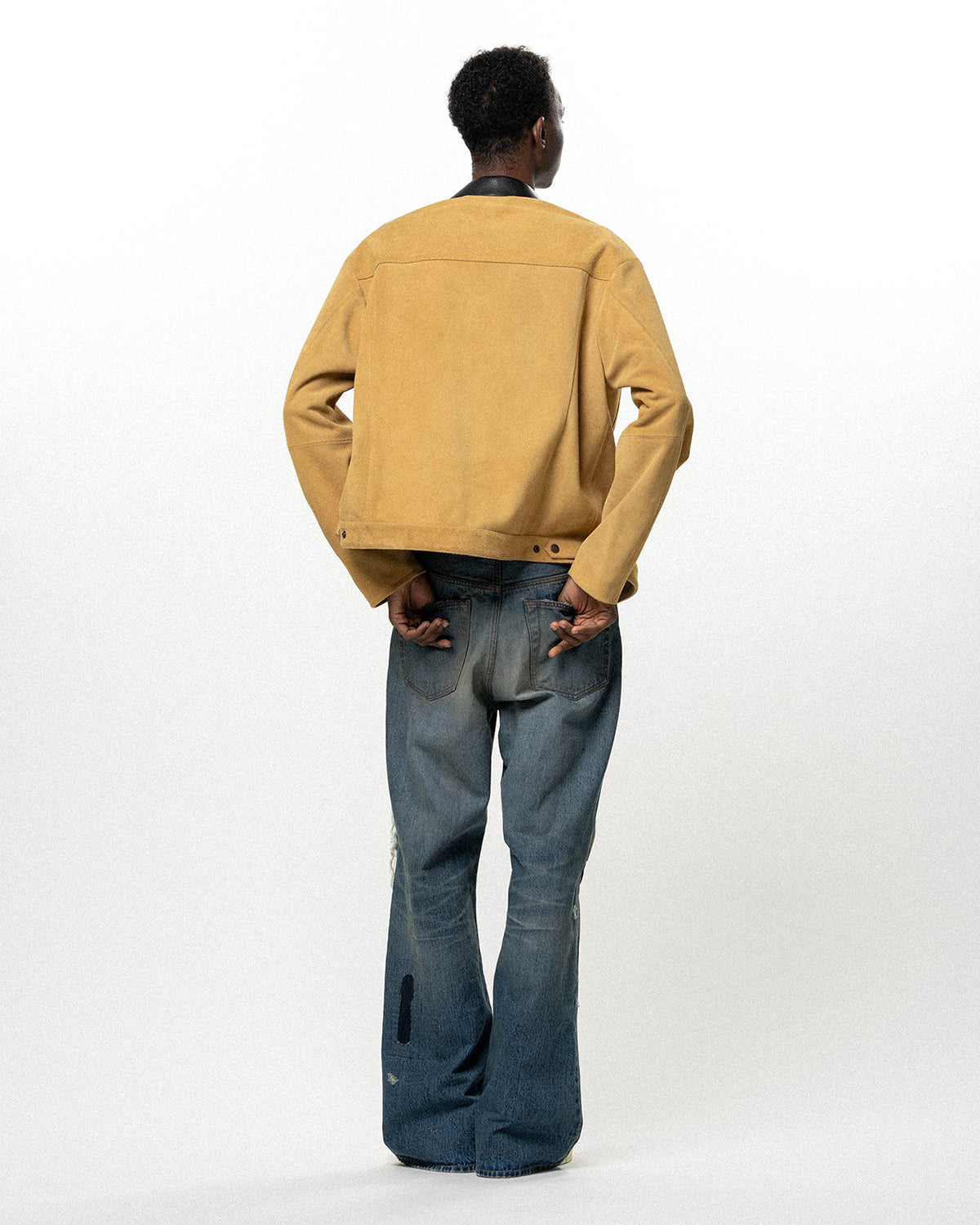 Repaired Wide Bootcut Denim Pants - Indigo