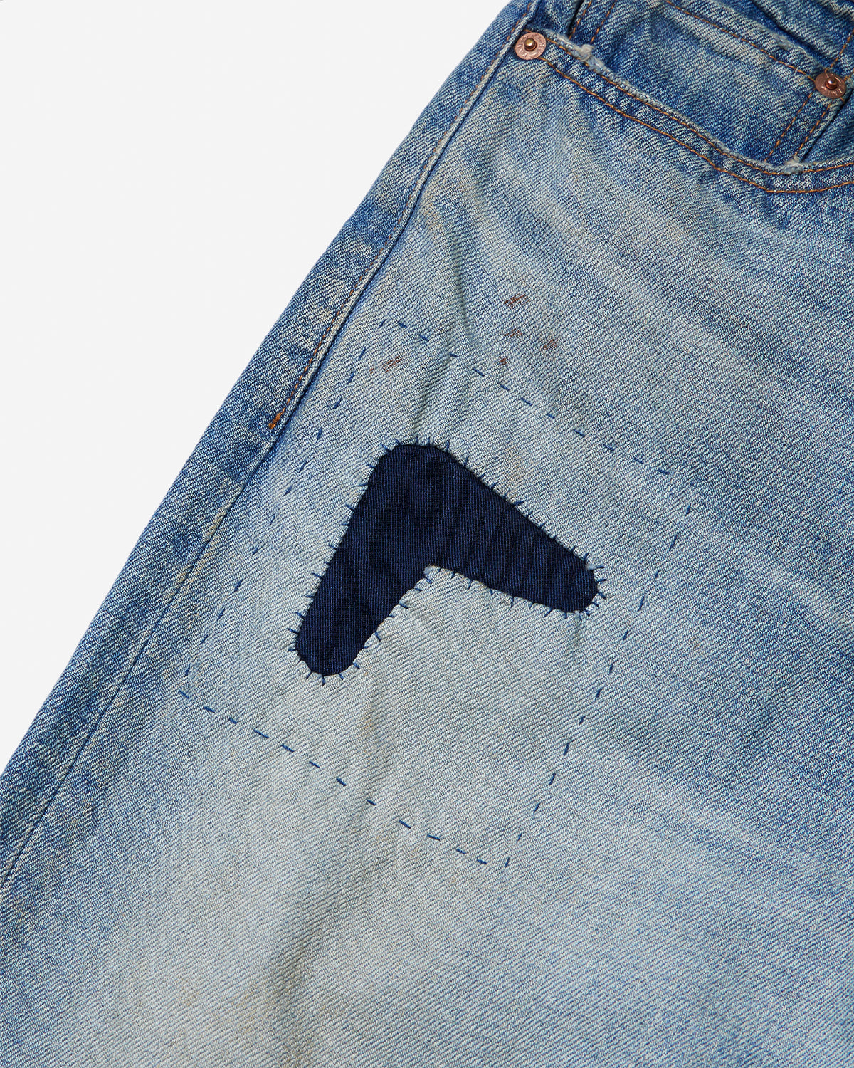 Repaired Wide Bootcut Denim Pants - Indigo
