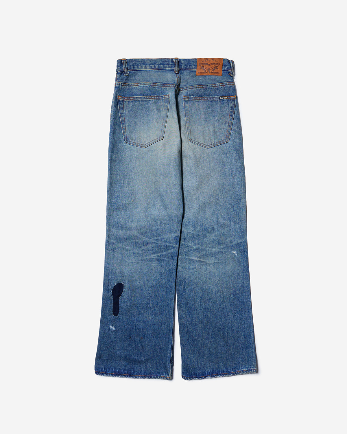 Repaired Wide Bootcut Denim Pants - Indigo