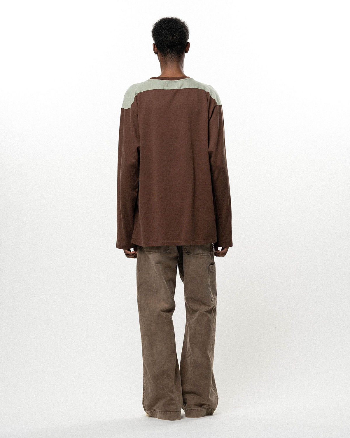 Satin Patch Football L/S T-shirt - Brown