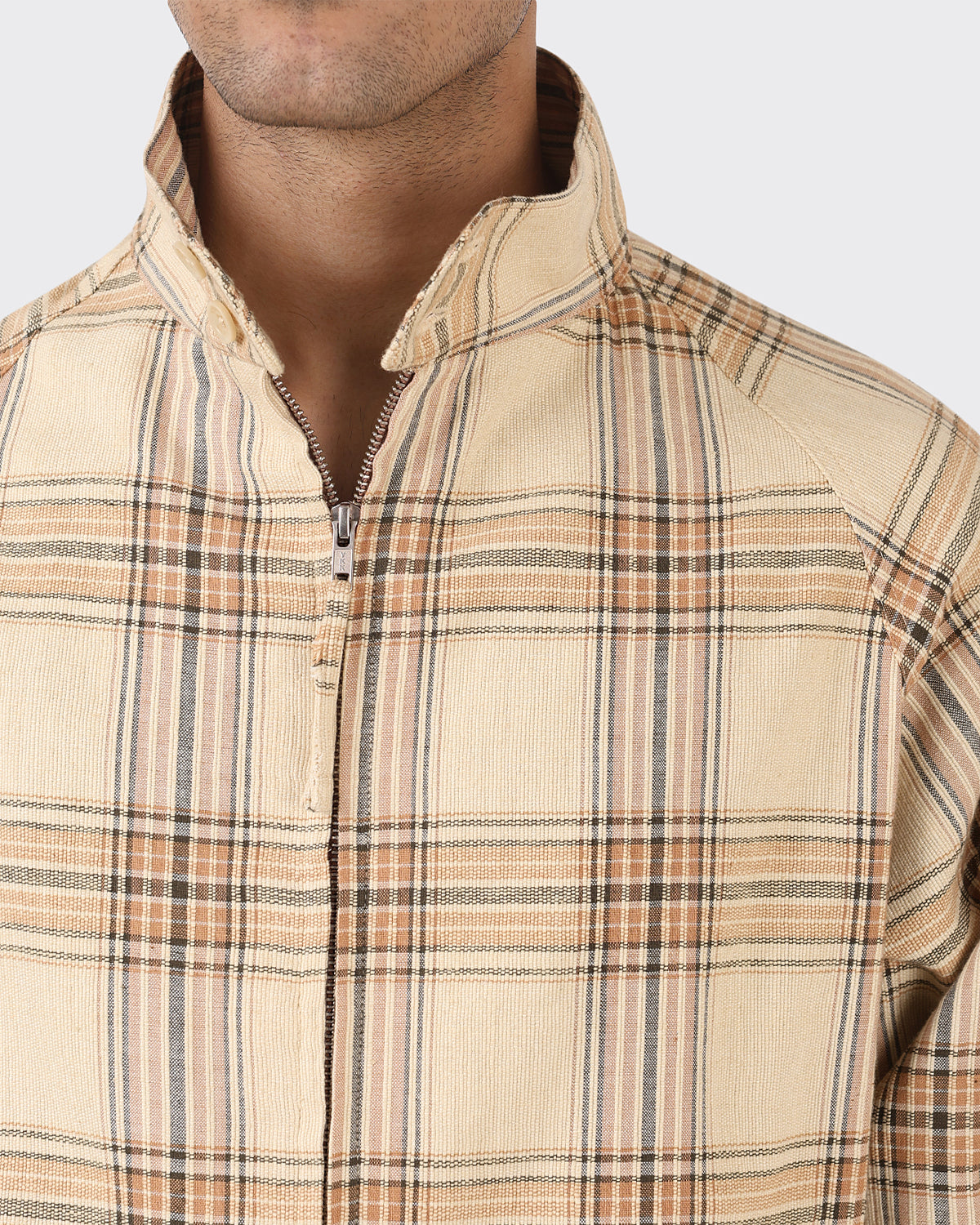 Stanley - Raglan Sleeve Lined Jacket With Two Way Zip - Natural