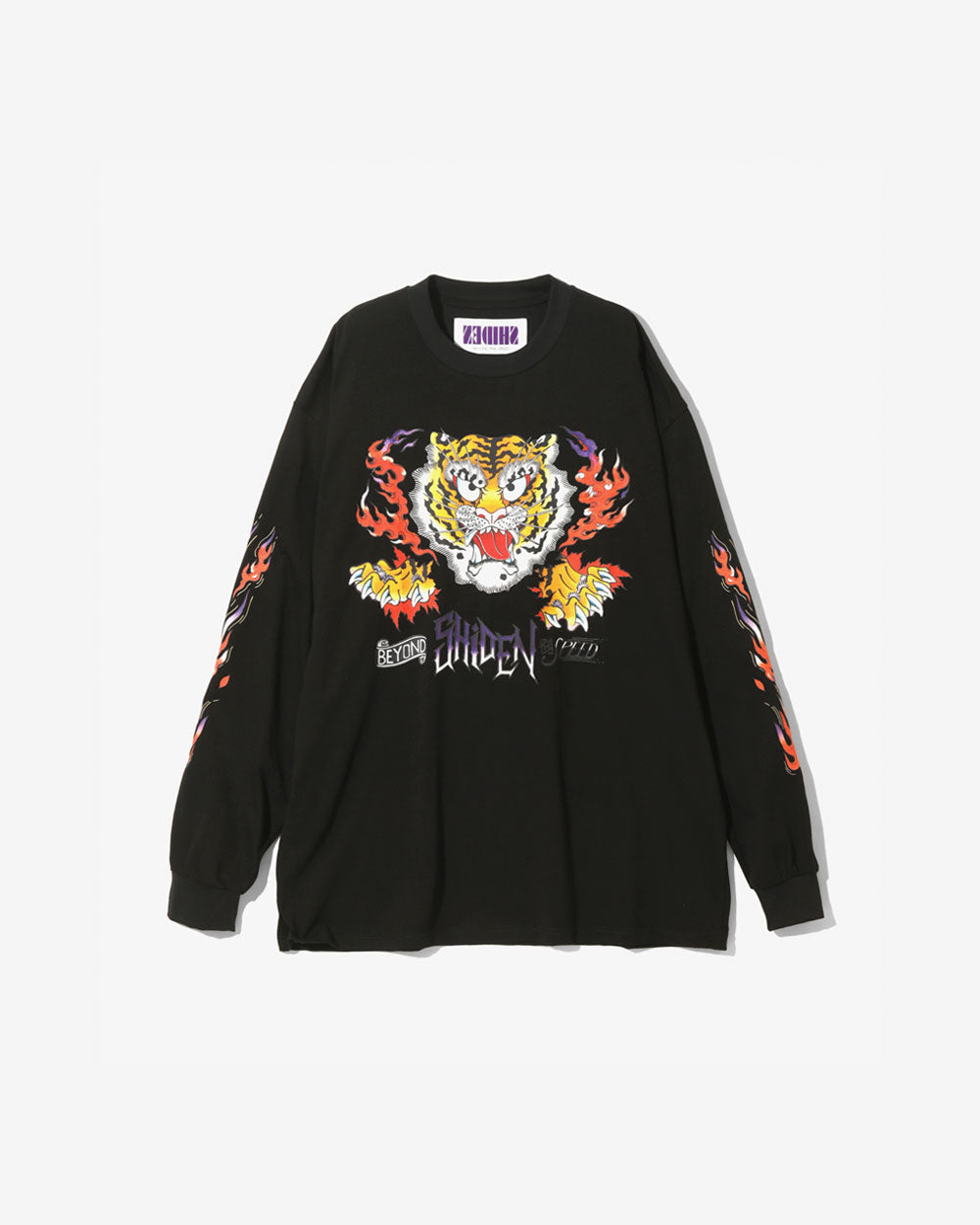 L/S Crew Neck Tee - Cotton Jersey, Tiger - Black