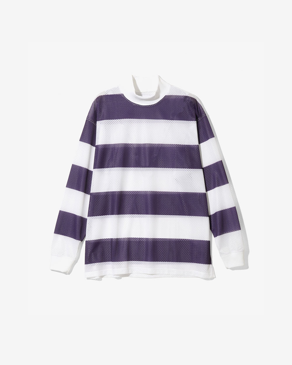 L/S Mock Neck Tee - Poly Mesh, Stripe Printed - Purple