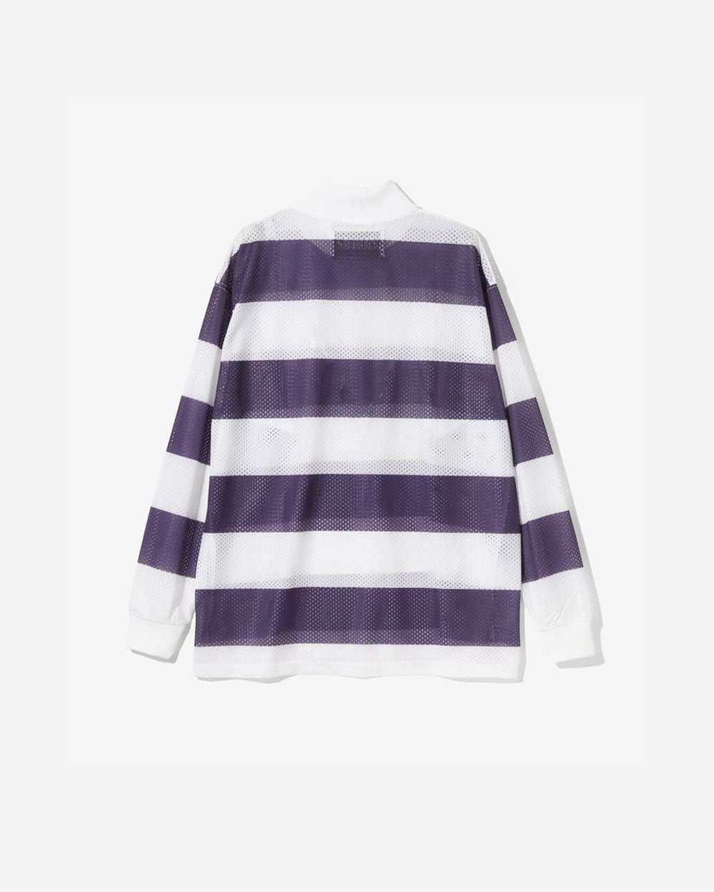 L/S Mock Neck Tee - Poly Mesh, Stripe Printed - Purple