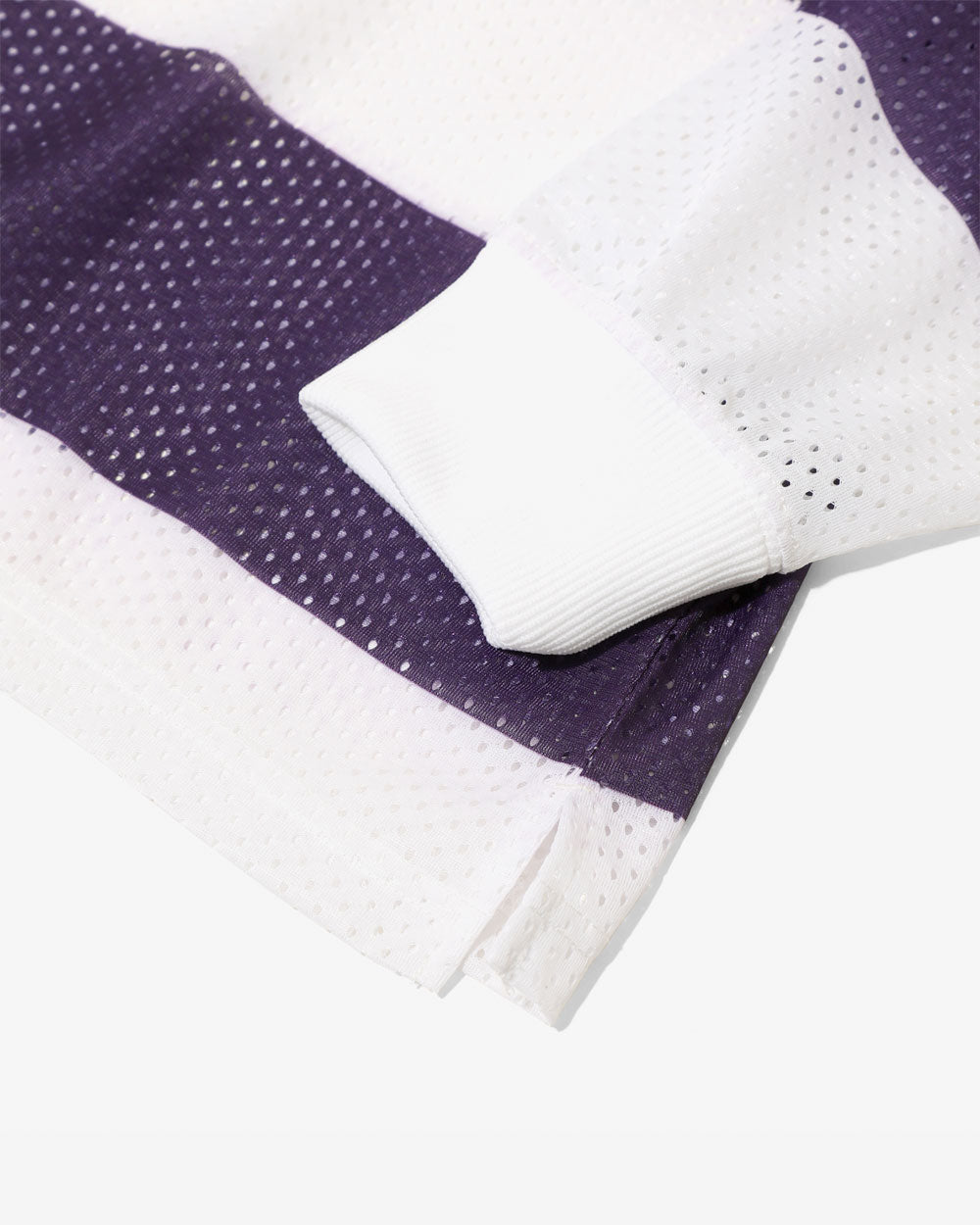 L/S Mock Neck Tee - Poly Mesh, Stripe Printed - Purple