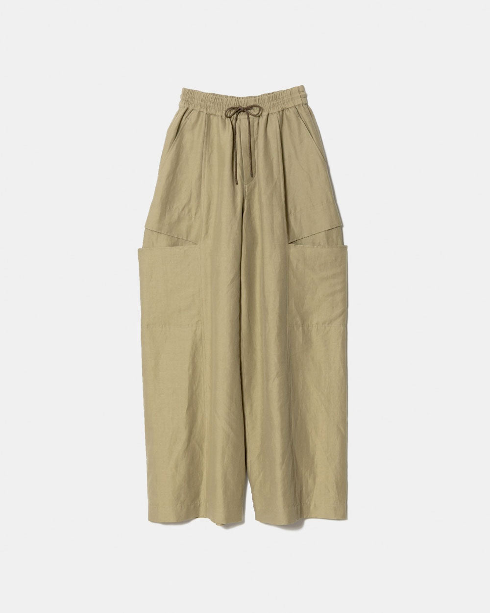 Linen Cotton Satin Bow Silhouette Pants - Olive