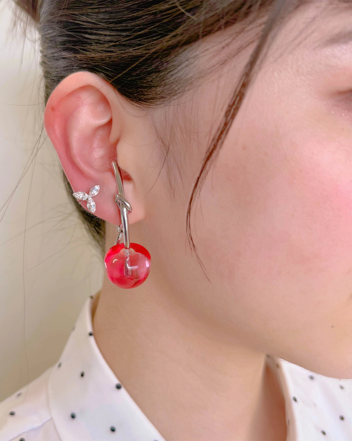 Cherry Pierced Earrings (Strawberry Syrup)