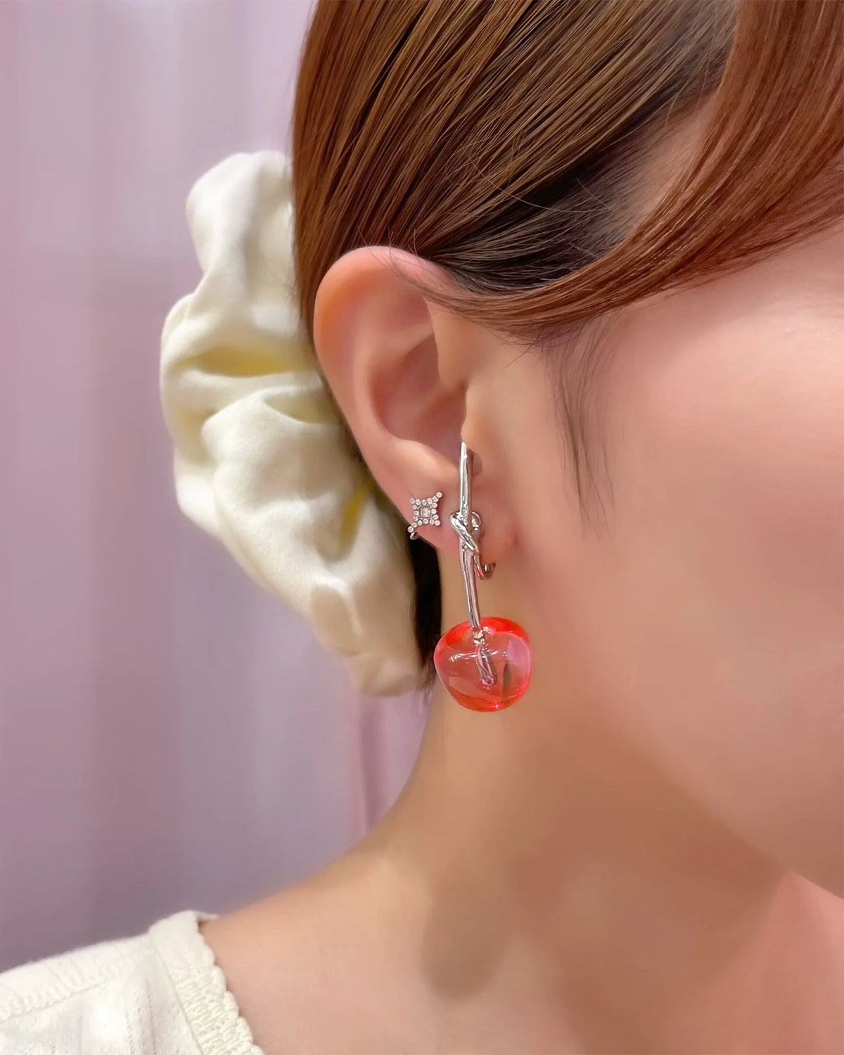 Cherry Pierced Earrings (Strawberry Syrup)