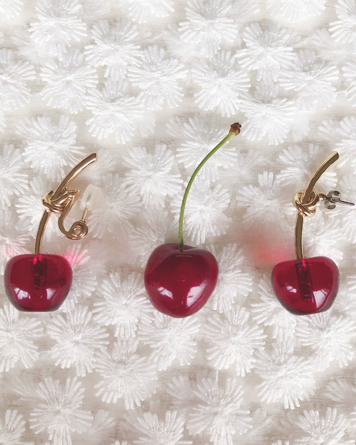 Cherry Earrings (Clear Red)