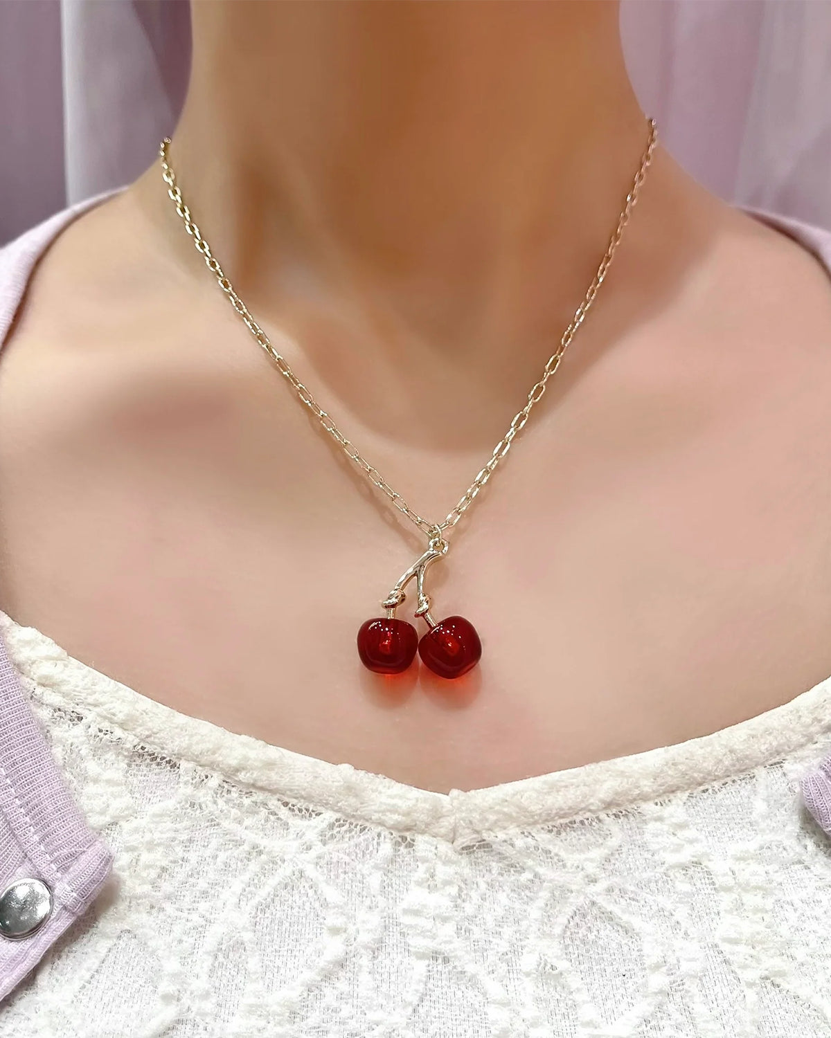 Cherry Necklace (Clear Red)