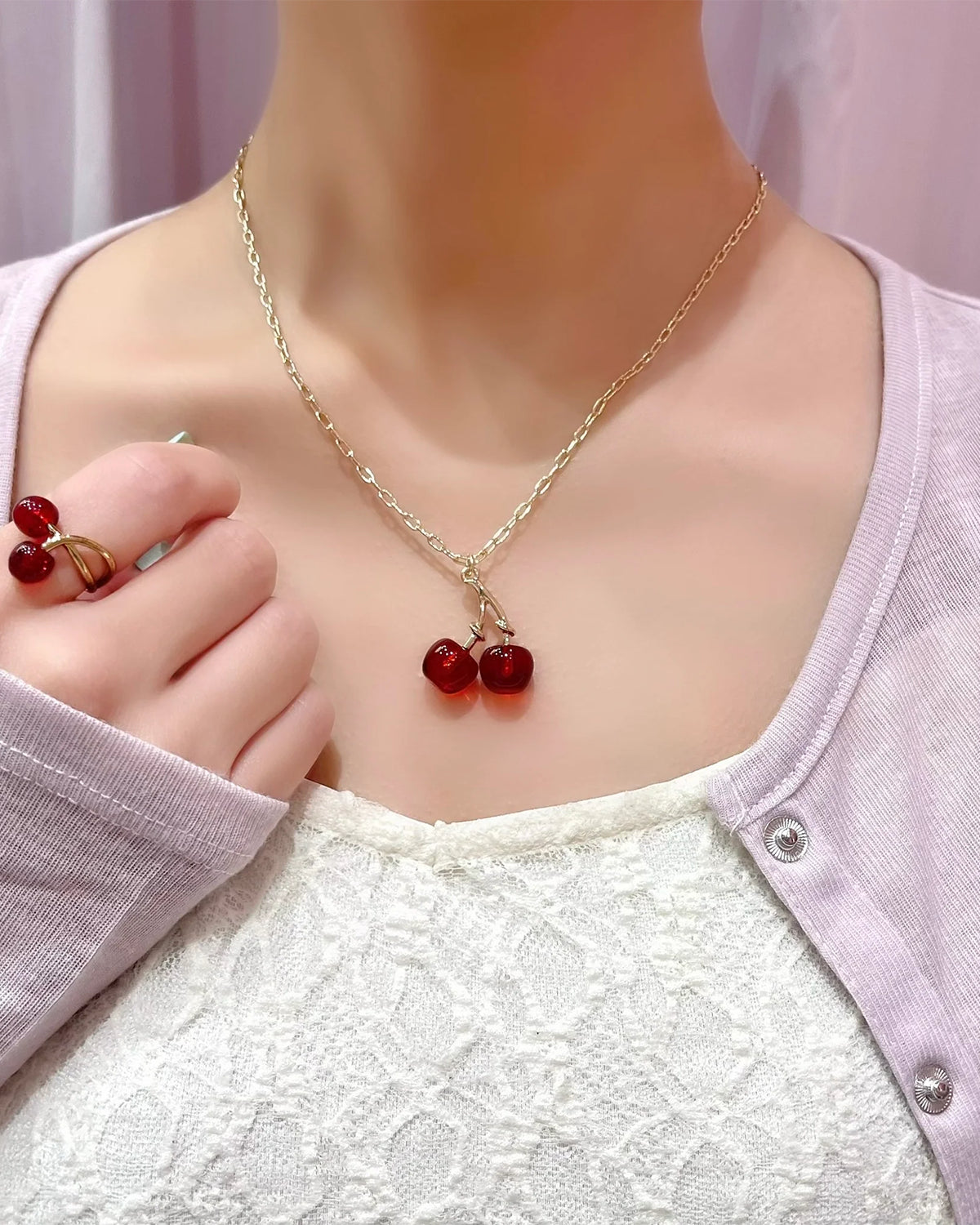 Cherry Necklace (Clear Red)