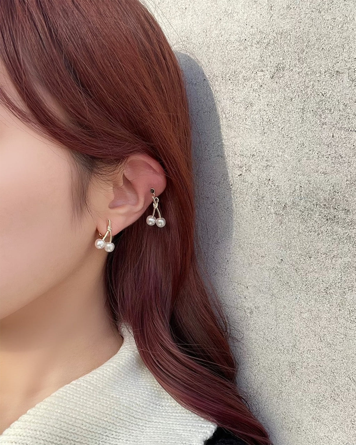 Mini Mini Cherry Earrings (Pearl)