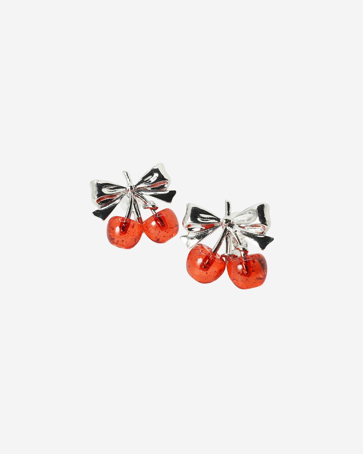 Twin Cherry Ribbon Earrings (Clip-on)