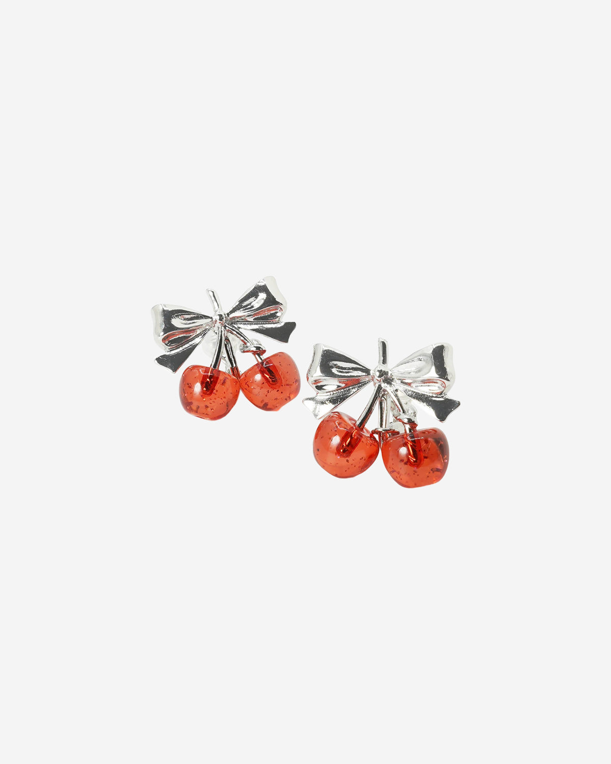 Twin Cherry Ribbon Earrings (Clip-on)