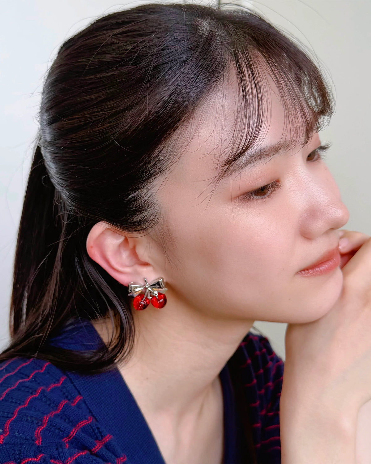 Twin Cherry Ribbon Earrings (Clip-on)