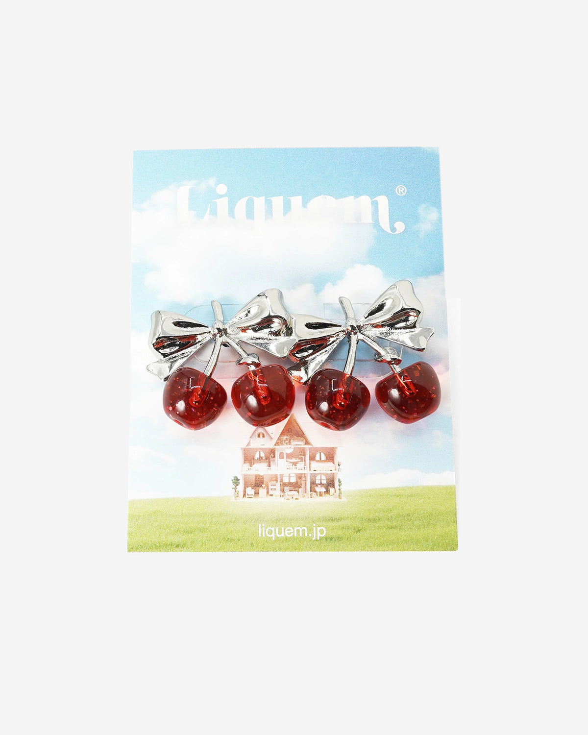 Twin Cherry Ribbon Earrings