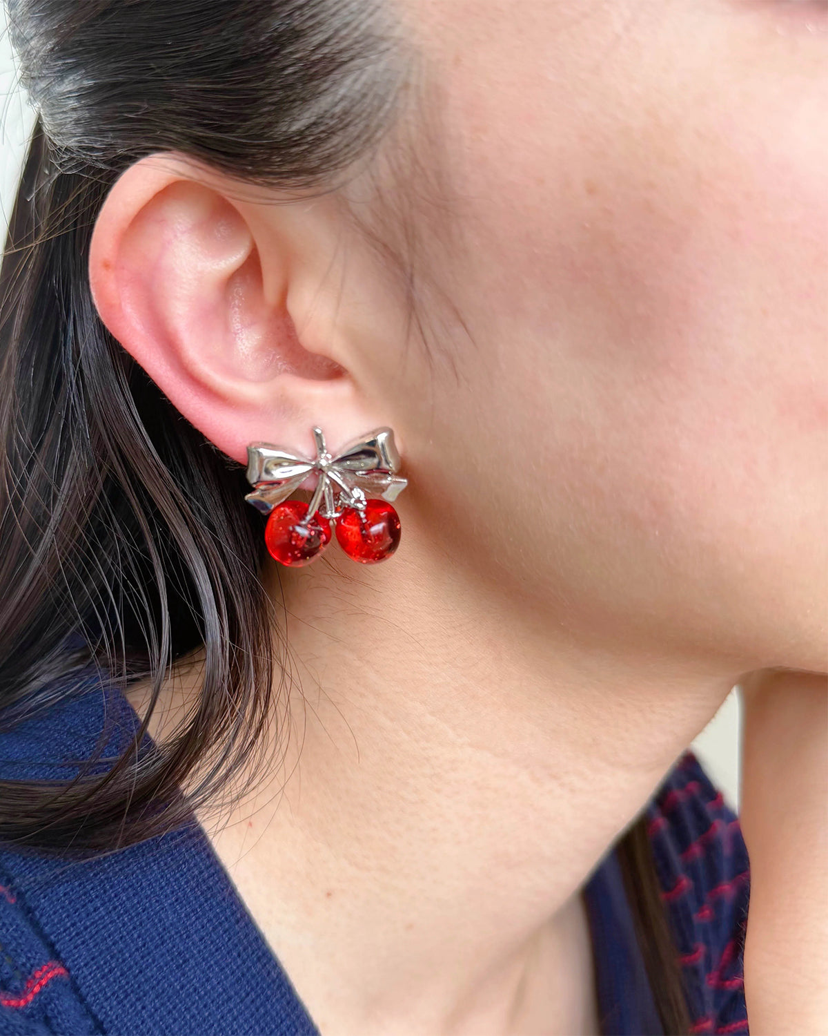 Twin Cherry Ribbon Earrings