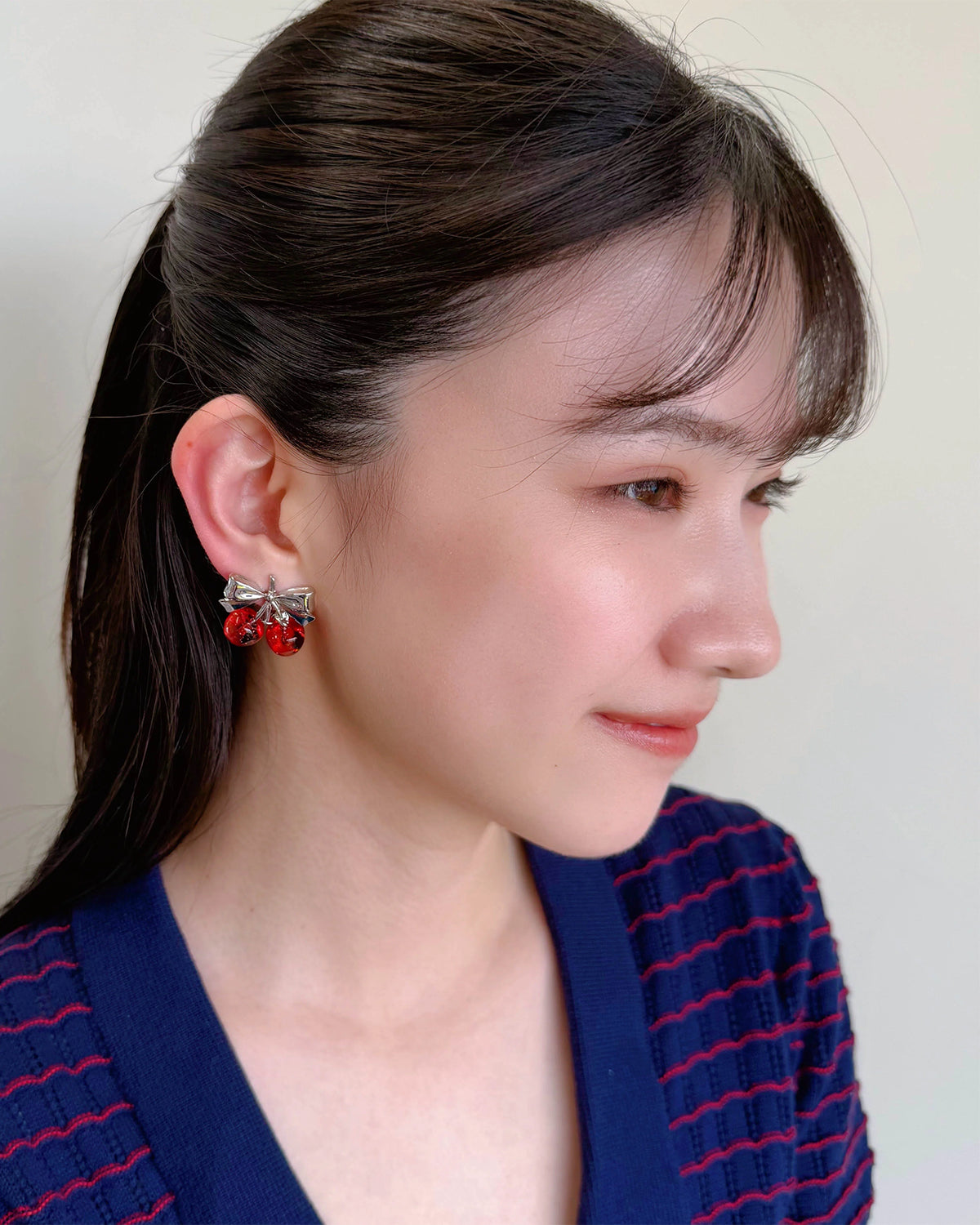 Twin Cherry Ribbon Earrings