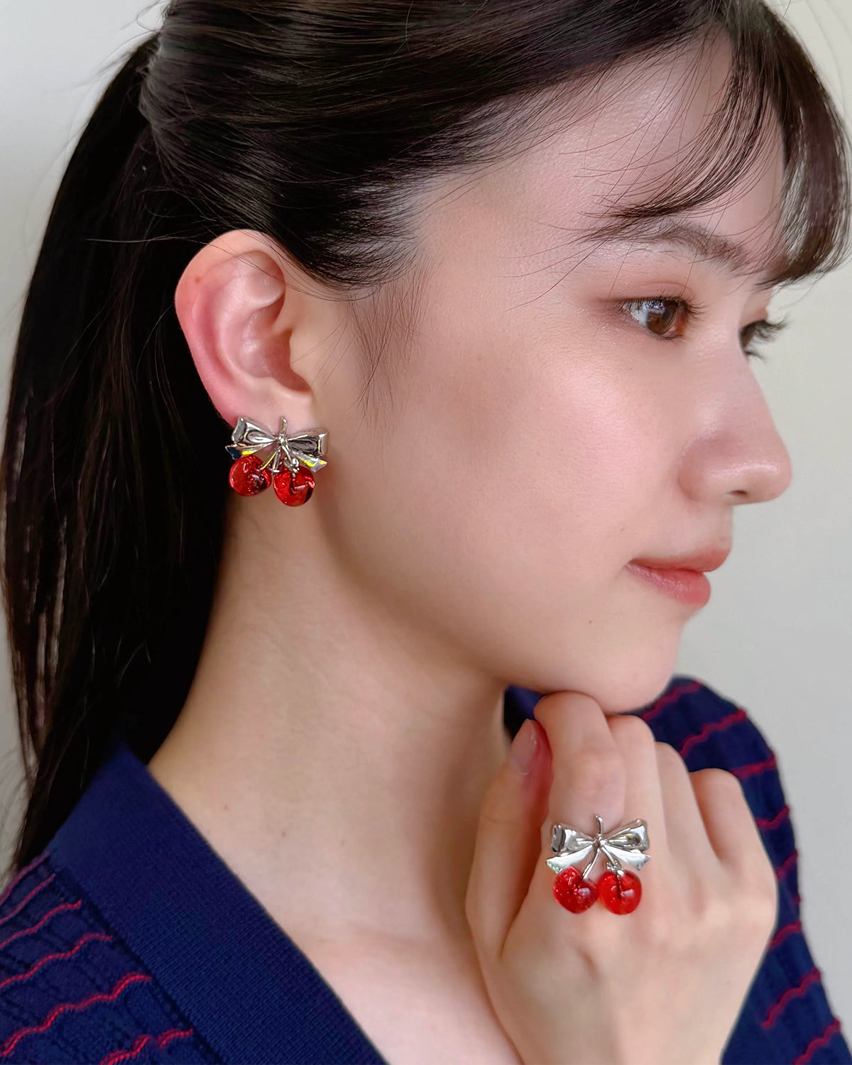 Twin Cherry Ribbon Earrings