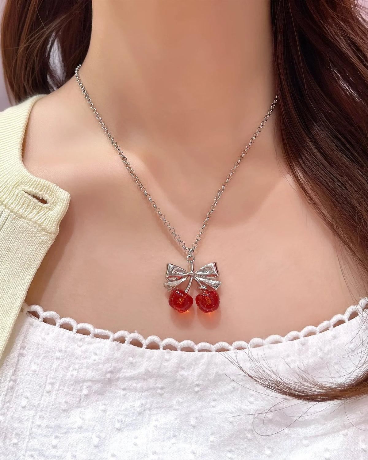 Twin Cherry Ribbon Pendant