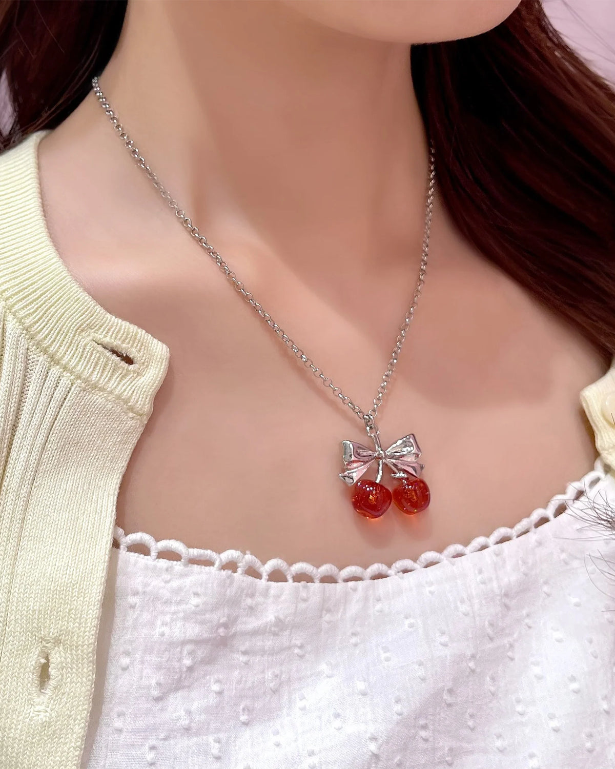 Twin Cherry Ribbon Pendant