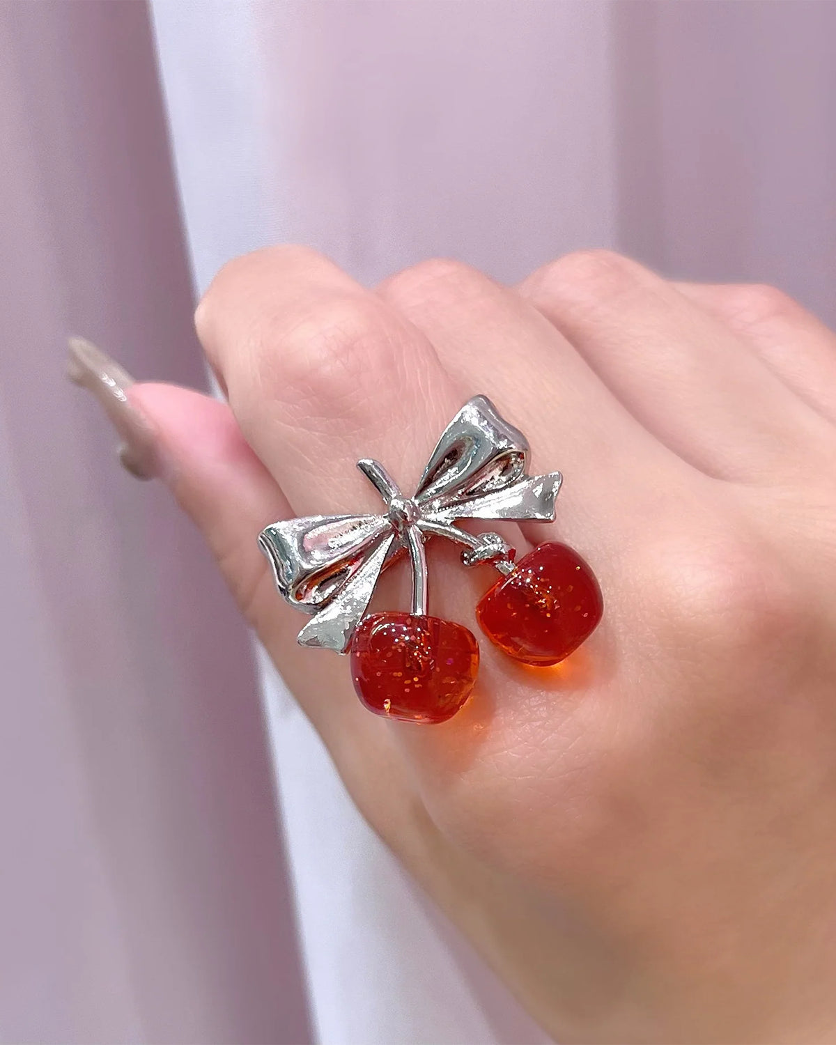 Twin Cherry Ribbon Earrings