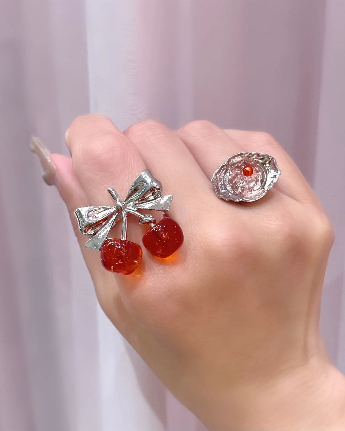 Twin Cherry Ribbon Earrings