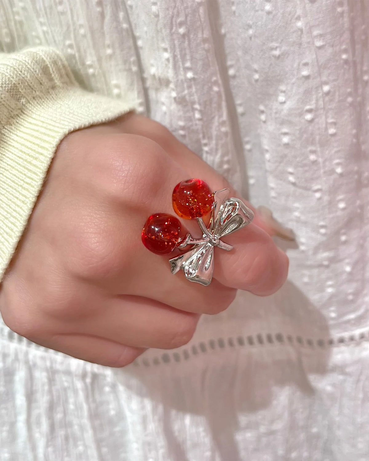 Twin Cherry Ribbon Ring