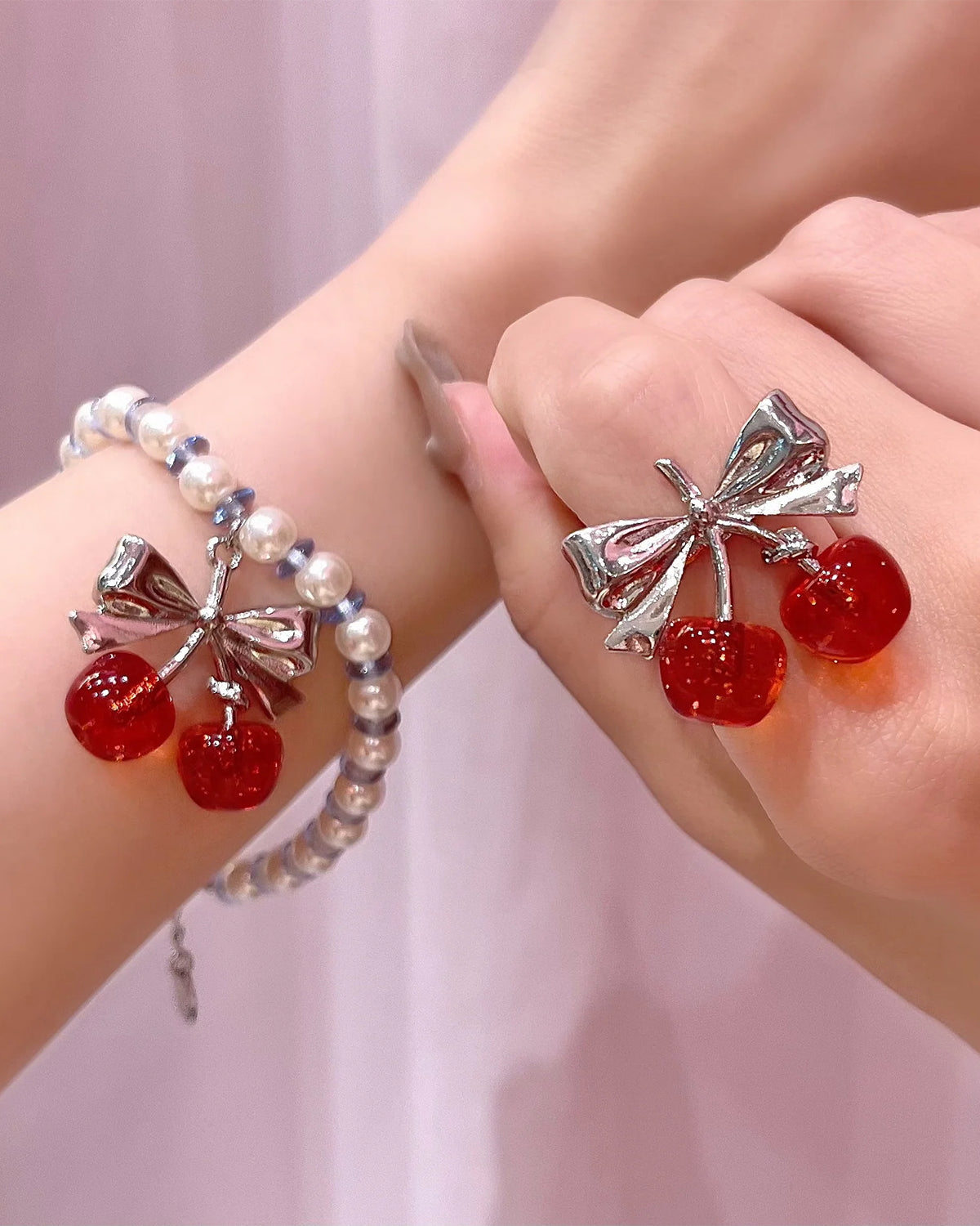 Twin Cherry Ribbon Ring