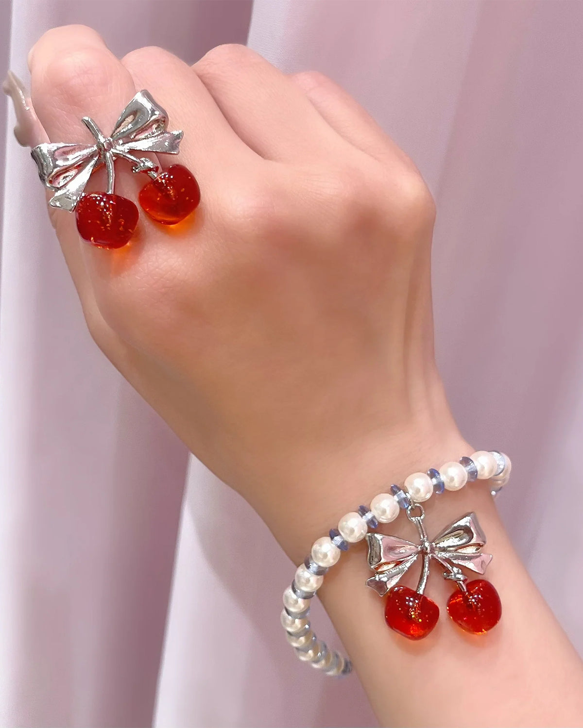 Twin Cherry Ribbon Ring