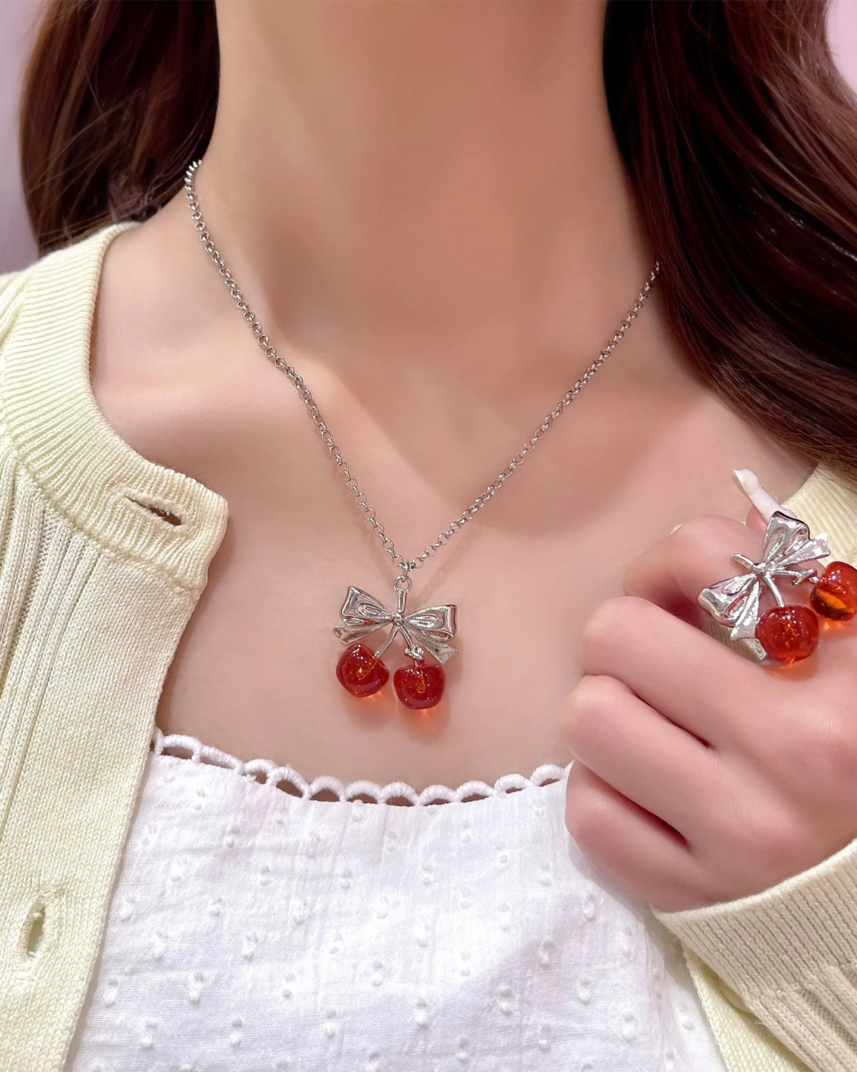 Twin Cherry Ribbon Ring
