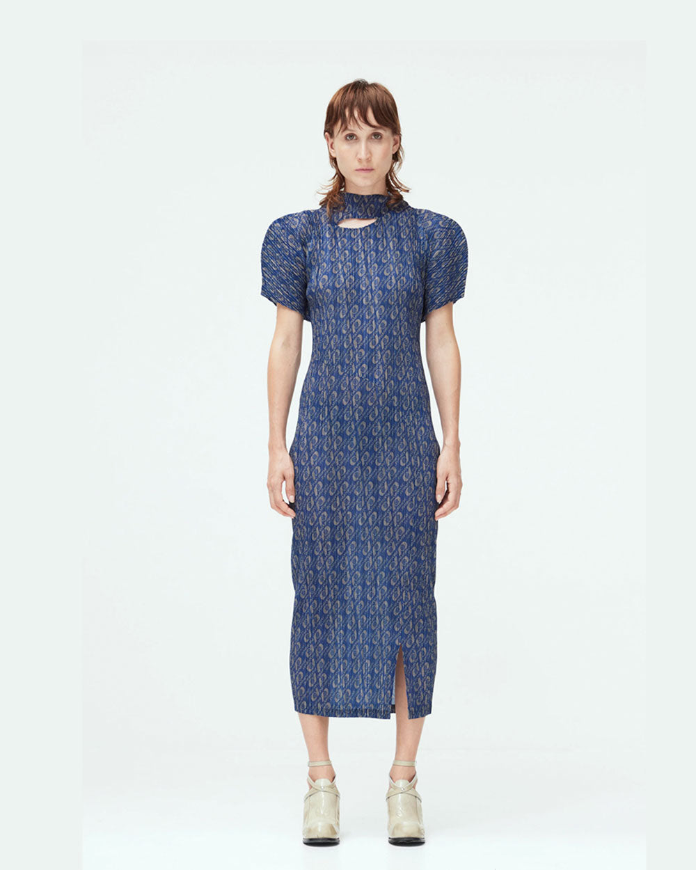 Monogram Pleated Dress - Deep Indigo