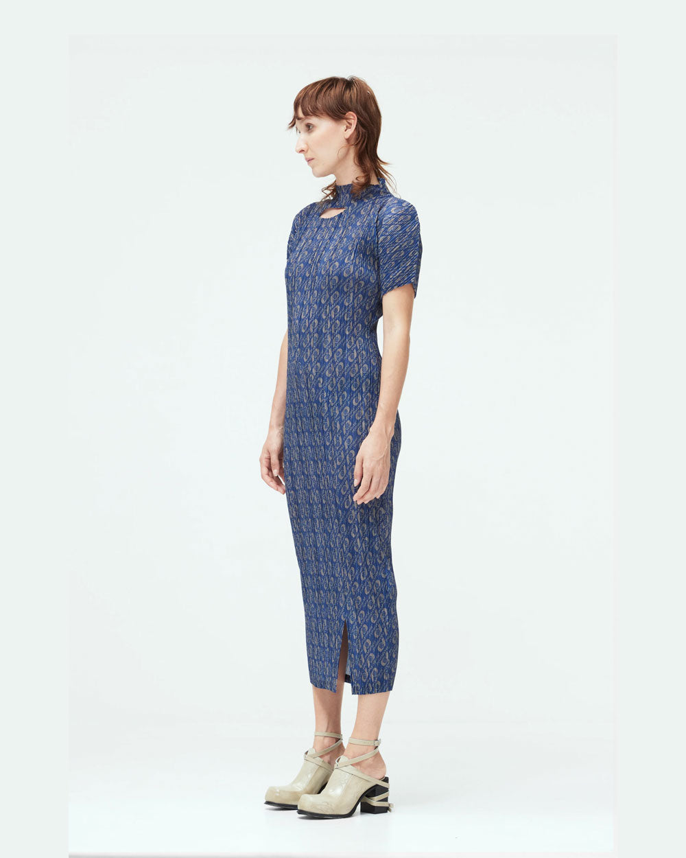 Monogram Pleated Dress - Deep Indigo