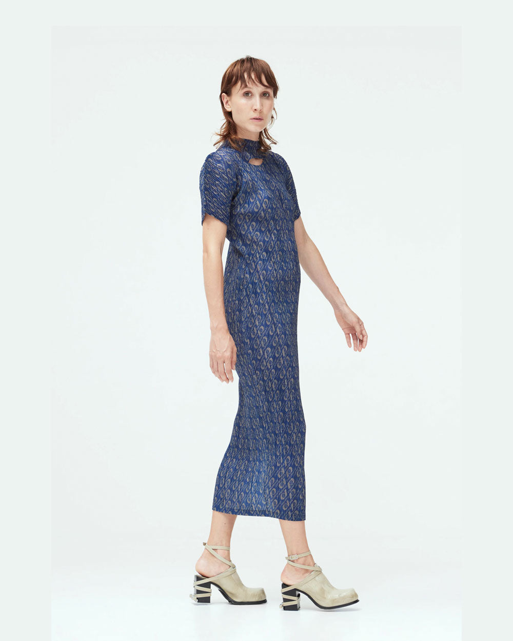 Monogram Pleated Dress - Deep Indigo