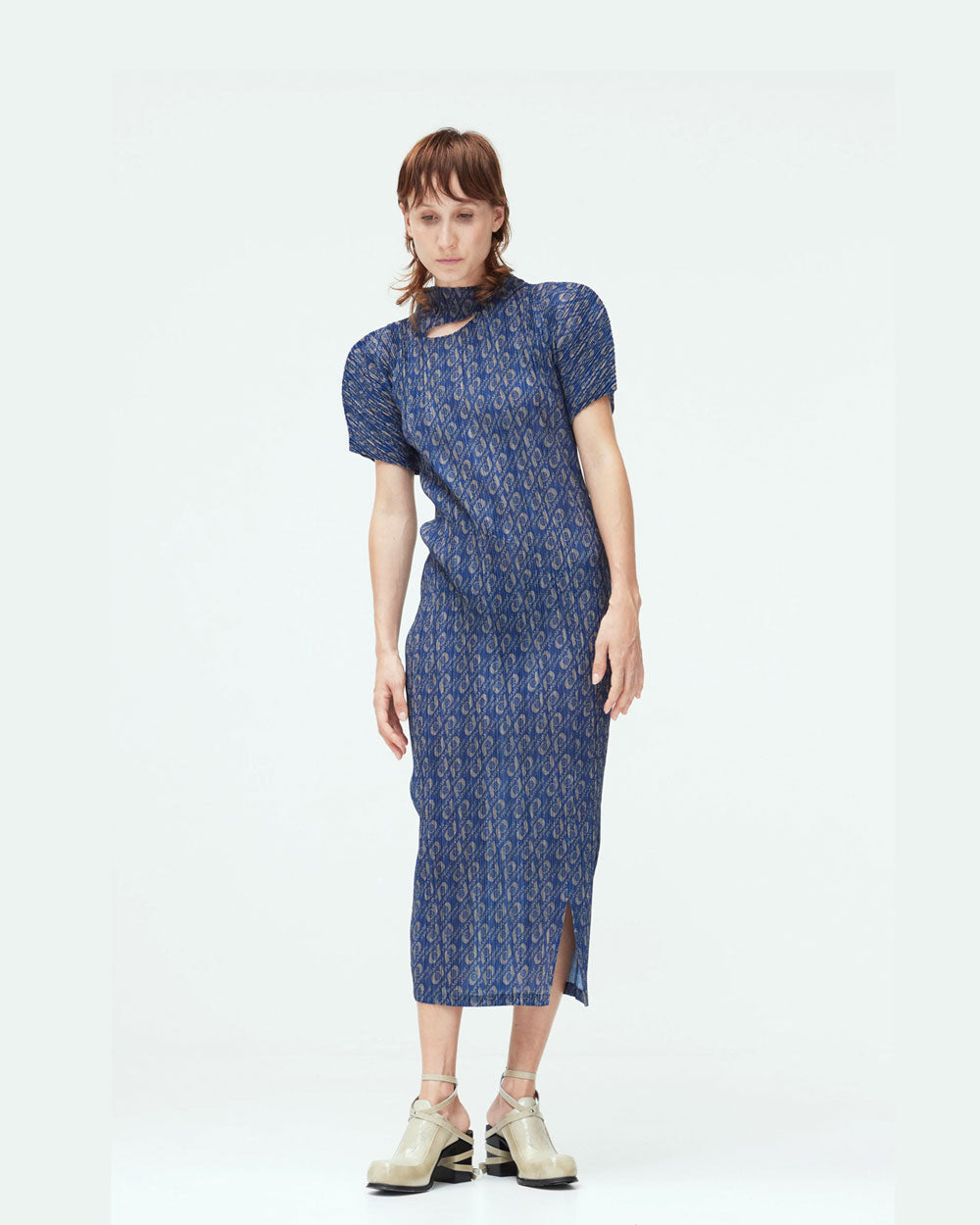 Monogram Pleated Dress - Deep Indigo