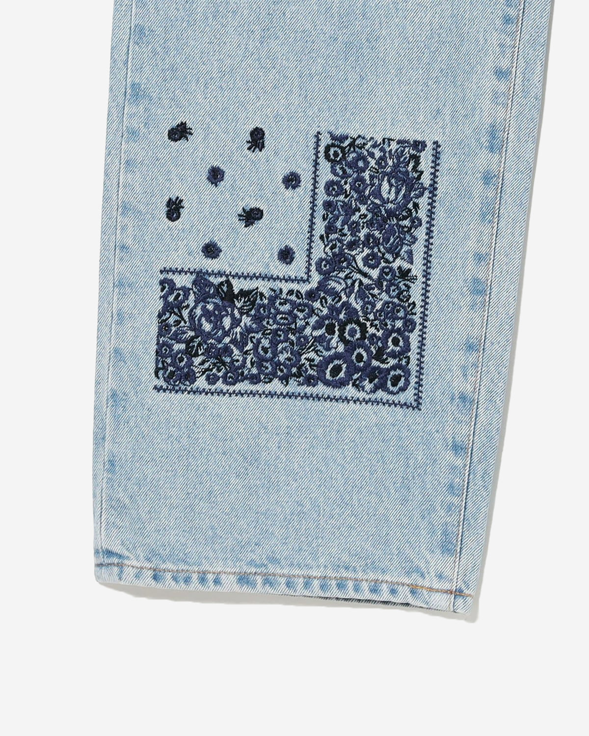 Bandana Embroidery Denim Pants - Indigo Navy