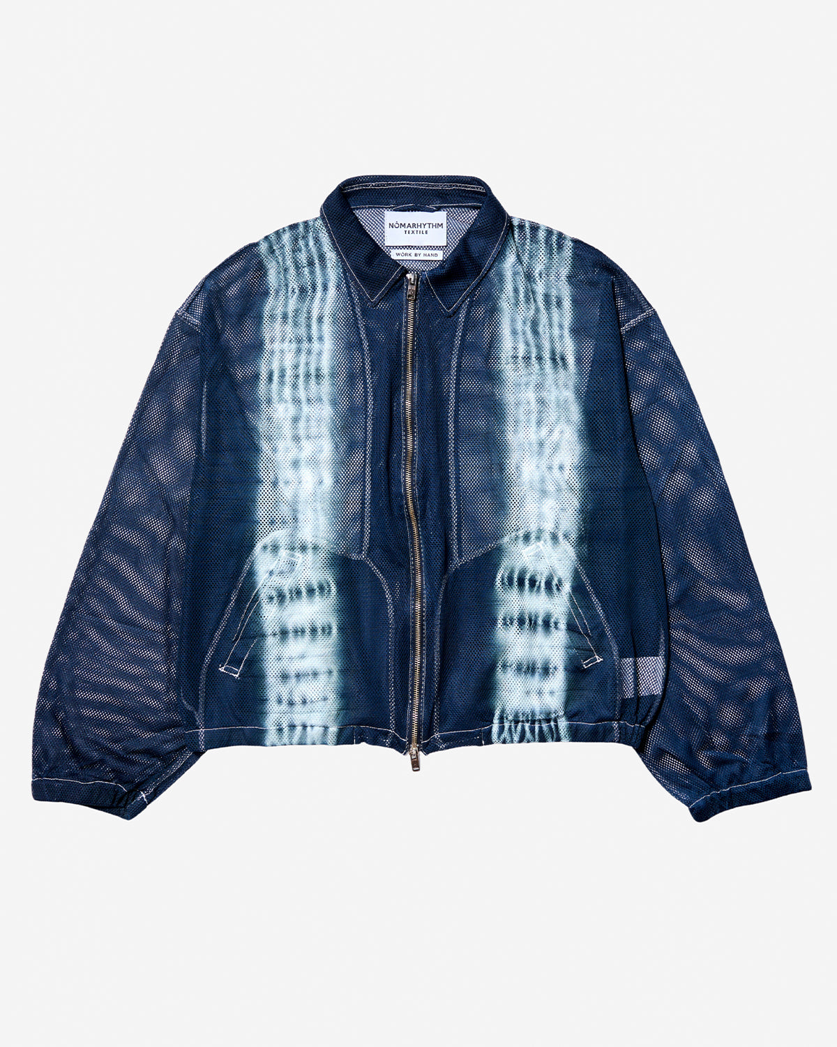 Hand Dye Shibori Mesh Blouson - Navy Stripe