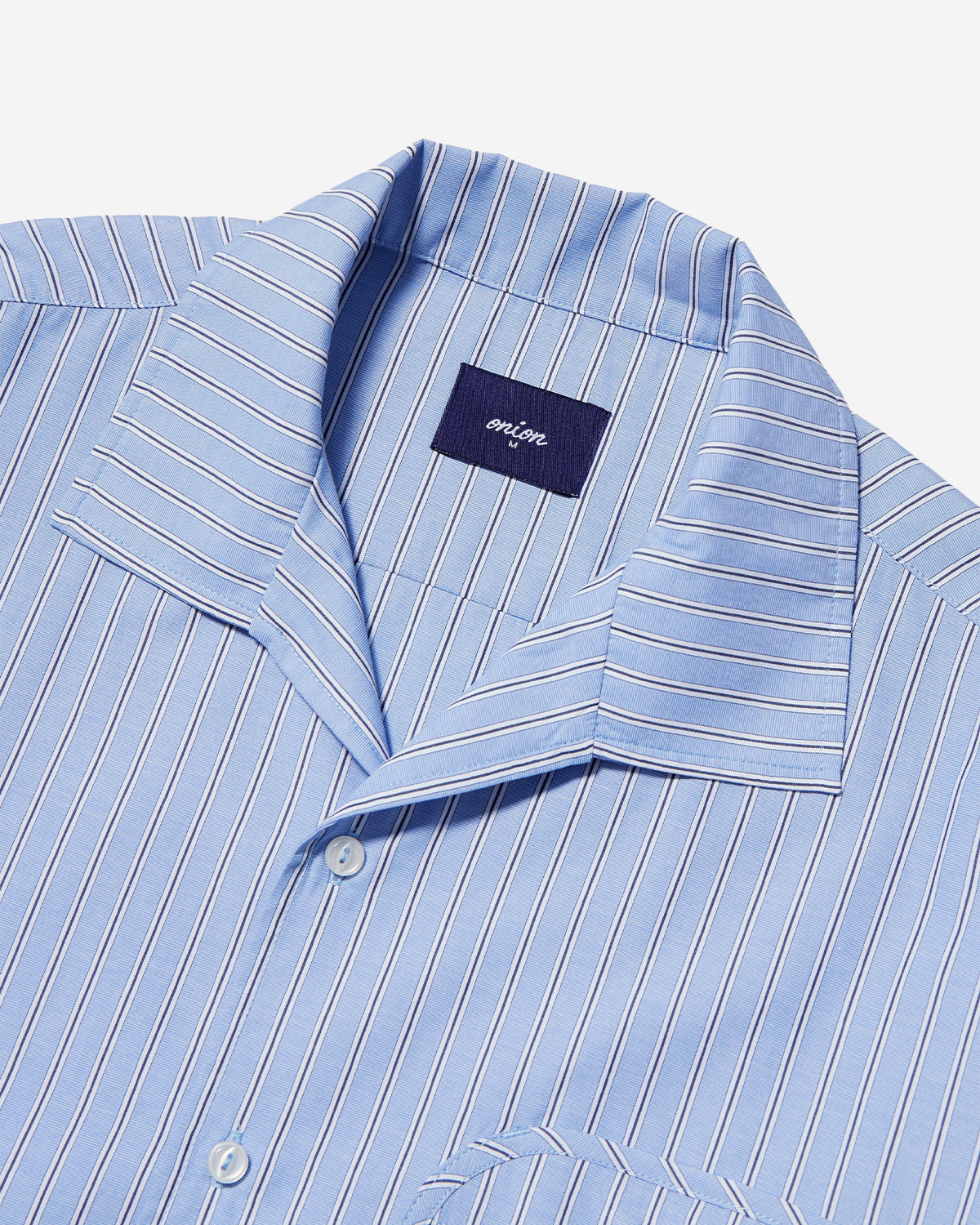 Comet - Fake Linen Shark Collar Shirt - Blue Stripe