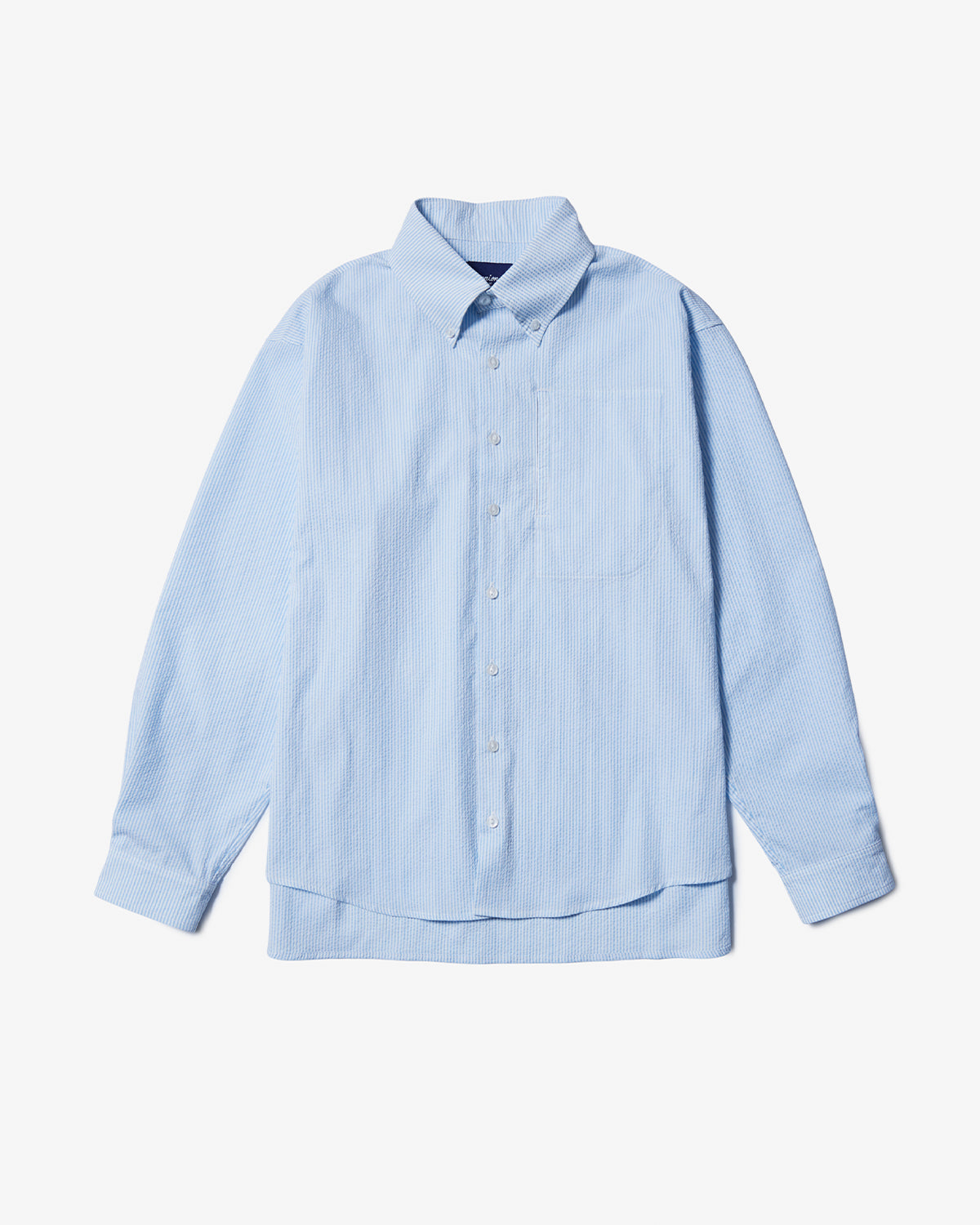 Philip - Seersucker Button-Down Long Sleeve Shirt - Blue Stripe
