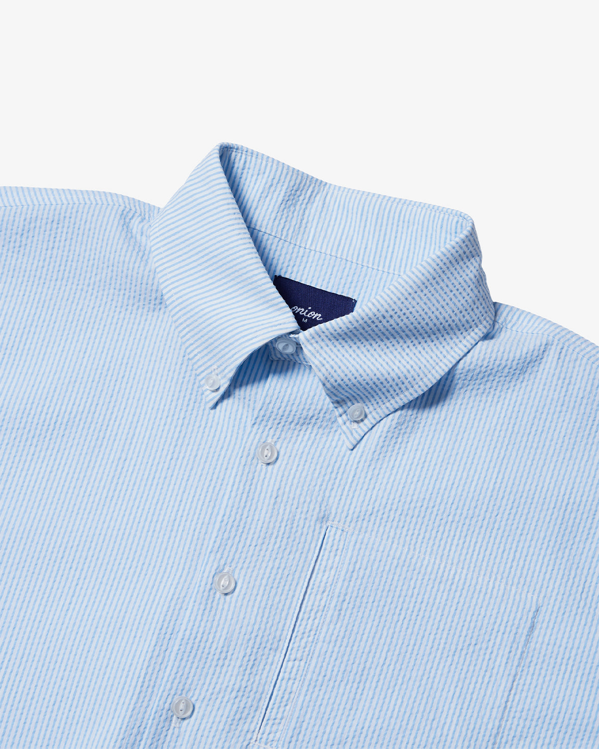 Philip - Seersucker Button-Down Long Sleeve Shirt - Blue Stripe