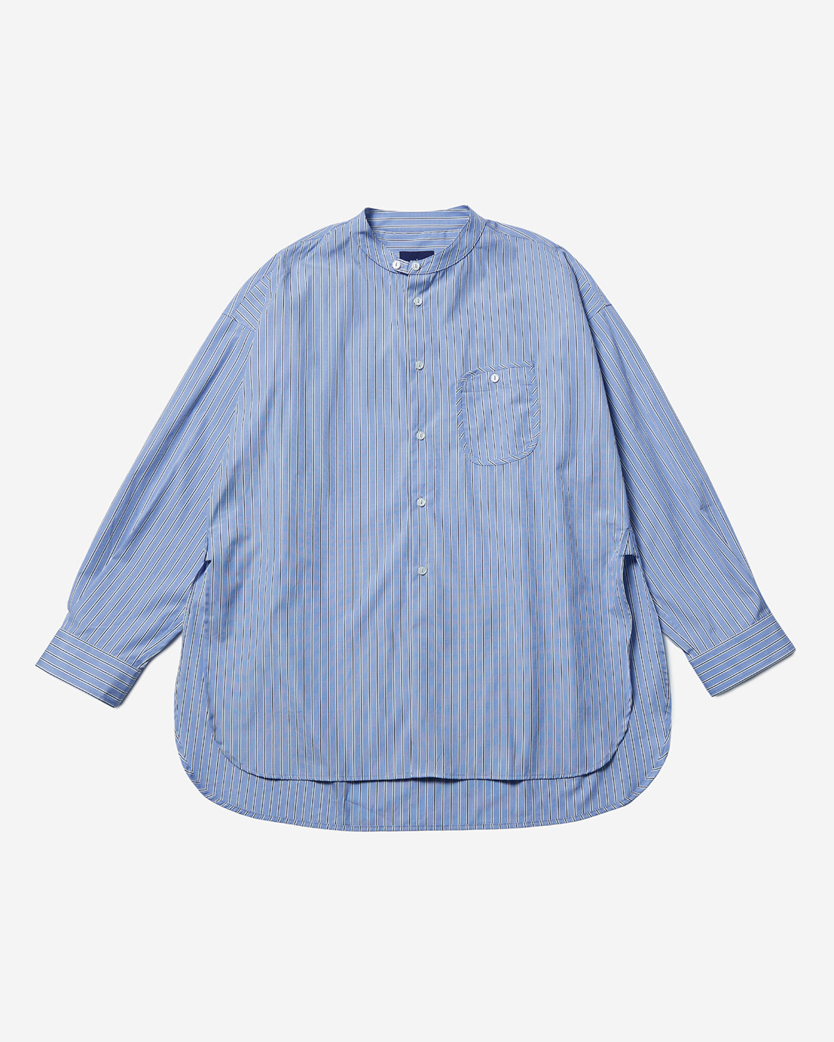Henry - Oversized Band Collar Shirt - Blue Stripe