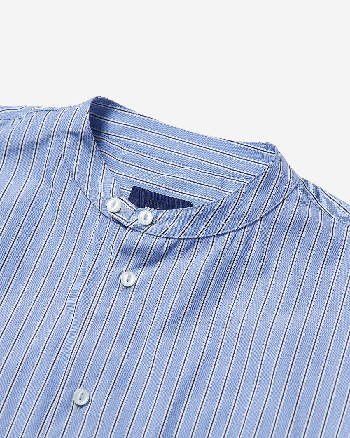 Henry - Oversized Band Collar Shirt - Blue Stripe