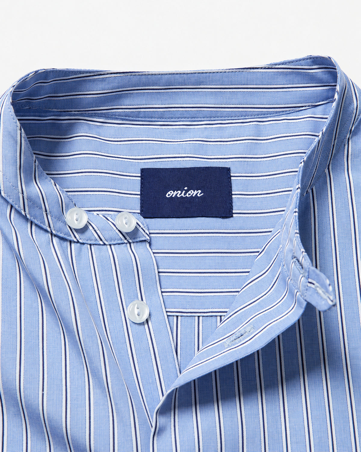 Henry - Oversized Band Collar Shirt - Blue Stripe