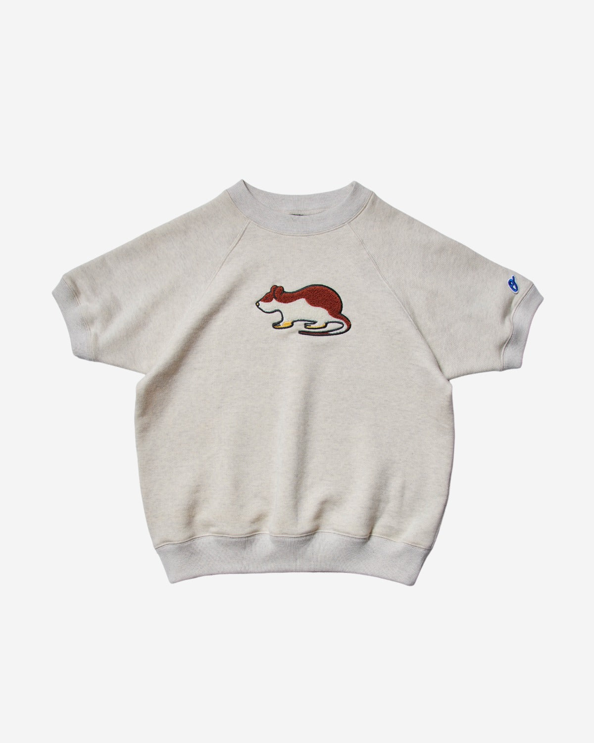 Short Sleeve Sweatshirt - Rat Embroidery - Oatmeal