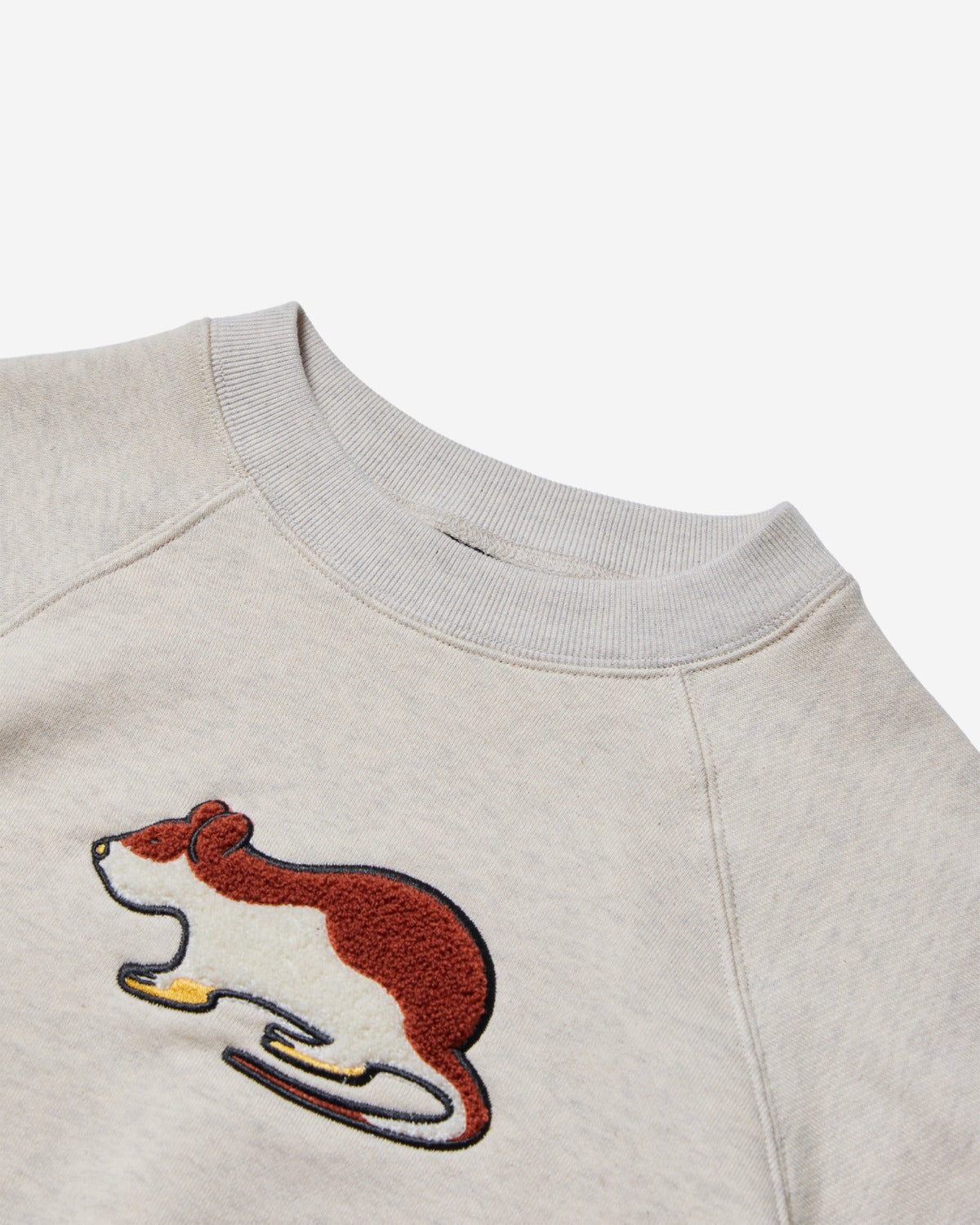 Short Sleeve Sweatshirt - Rat Embroidery - Oatmeal