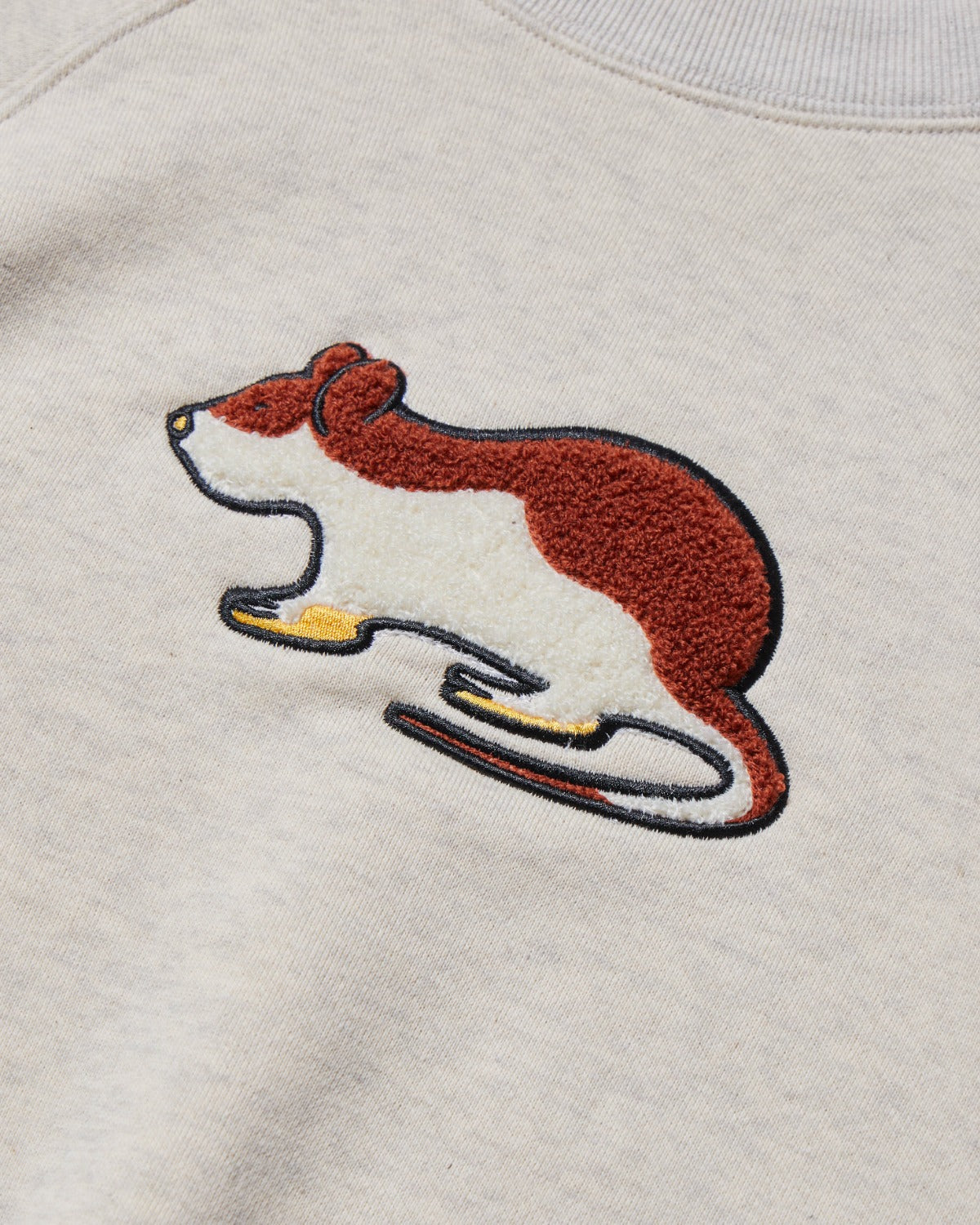 Short Sleeve Sweatshirt - Rat Embroidery - Oatmeal