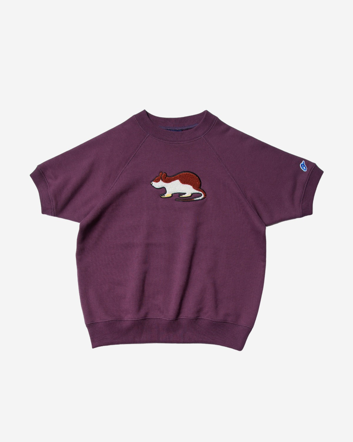 Short Sleeve Sweatshirt - Rat Embroidery - Eggplant